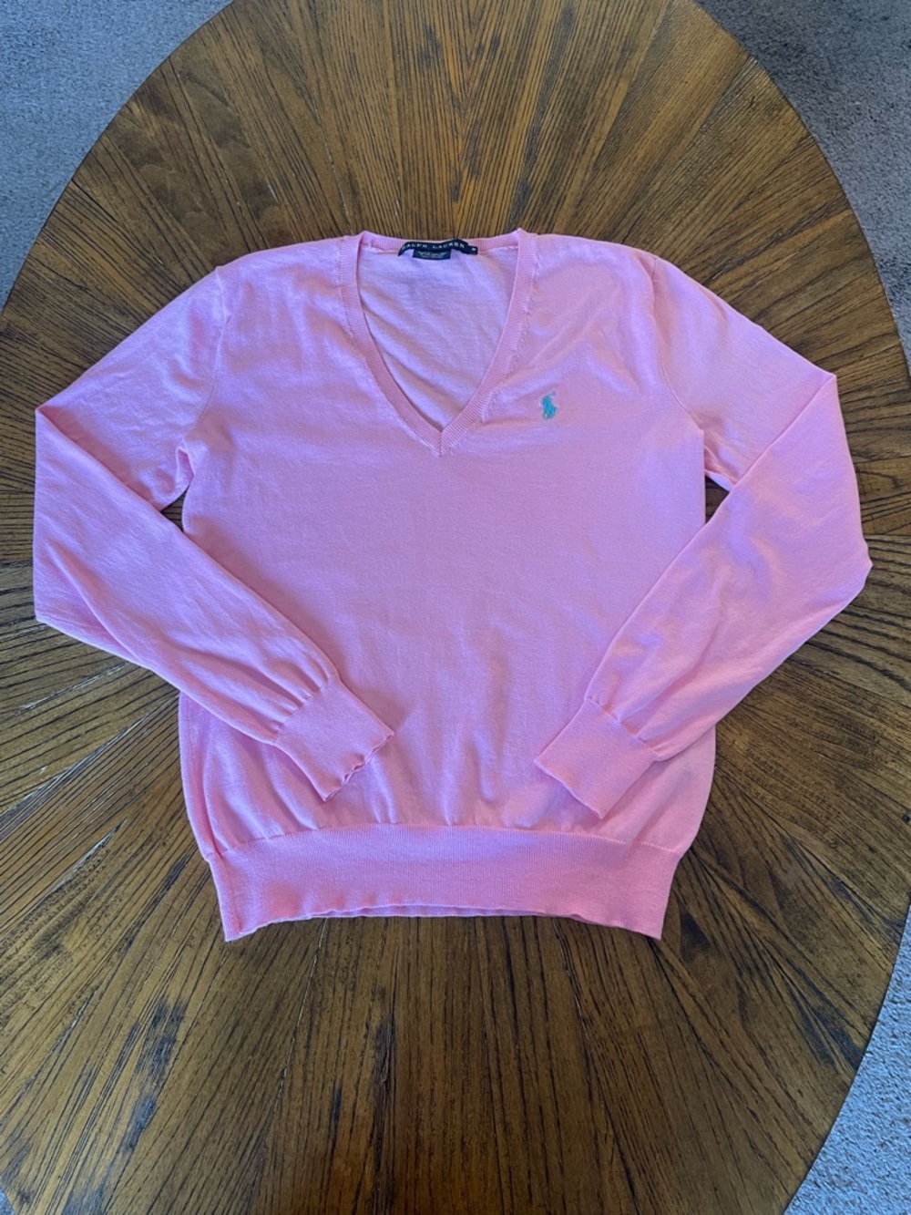 Vintage Y2K 90’s Ralph Lauren Light Pink V-Neck Cotton Sweater